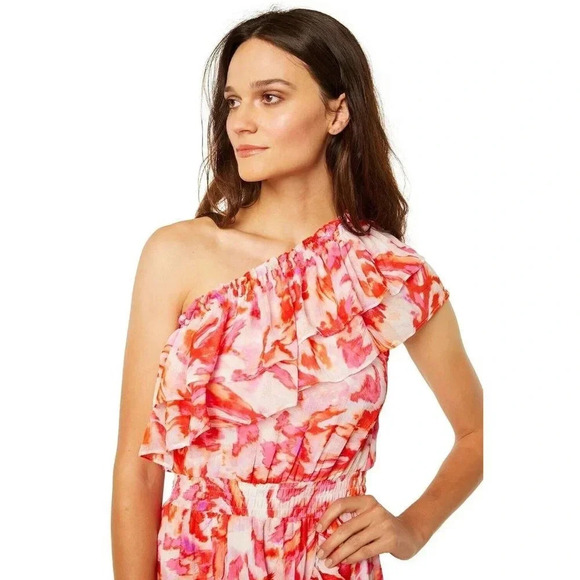 MISA Los Angeles Midi Dress Rumi Floral Maldive Marble One Shoulder High Low M - Picture 3 of 4